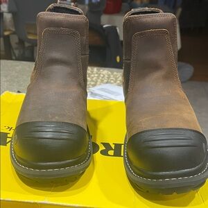 Men's Brown Work Chelsea Boots with Black Toe Cap